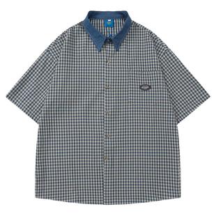 From Mars Vintage color matching plaid short-sleeved shirt