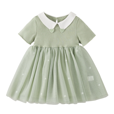 [7A抗菌]女童裙子宝宝夏季法式短袖纱裙中小童甜美公主裙儿童夏装