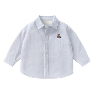 儿童学院风加绒男童长袖衬衫冬季新款童装儿童宝宝白色衬衣秋冬季