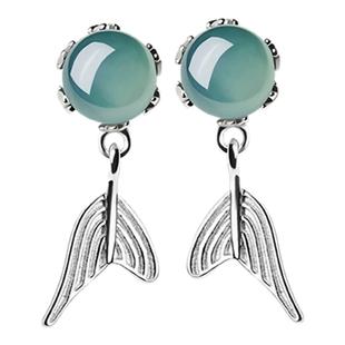 宫里上新翡翠耳钉女纯银耳环天然玉石耳饰国风中式生日礼物送女友