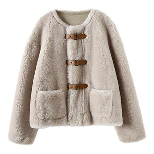 1HeyDress100%羊毛羊剪绒外套女秋冬皮毛一体学院风羊羔毛