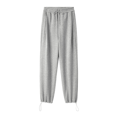 灰色运动裤女春秋季高腰垂感直筒