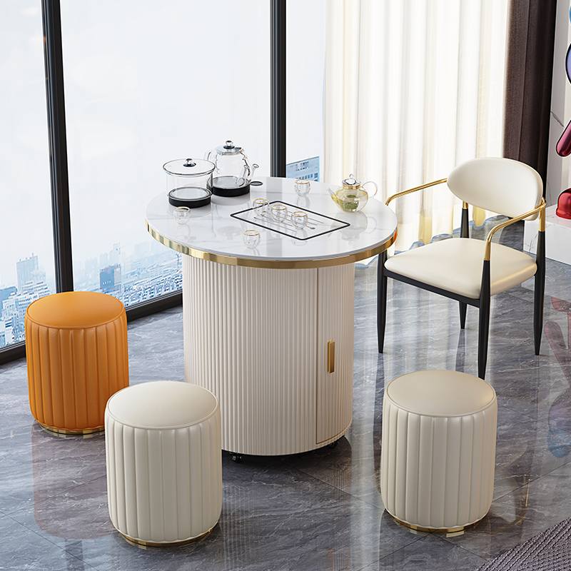 岩板阳台家用茶桌椅组合可移动轻奢小型泡茶台现代洽谈圆形喝茶桌