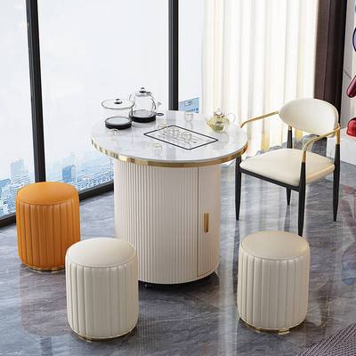 岩板阳台家用茶桌椅组合可移动轻奢小型泡茶台现代洽谈圆形喝茶桌
