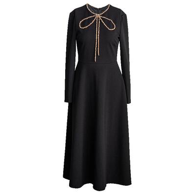 罗衣优雅蝴蝶结针织连衣裙