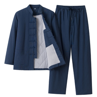 冬天男款薄棉花棉袄棉裤一整套外穿男士加棉袄子棉衣薄款棉服套装