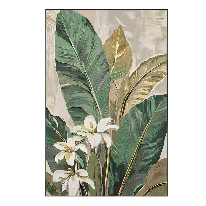 轻奢绿色花卉玄关挂画装饰画