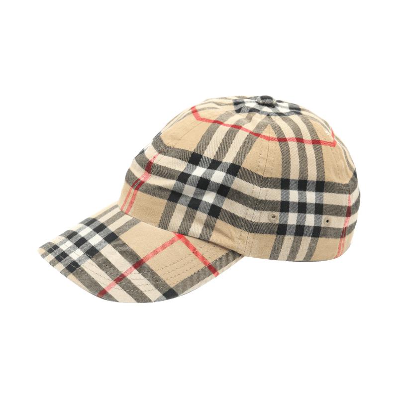【自营】BURBERRY/博柏利女士经典格纹按扣调节棉质鸭舌帽