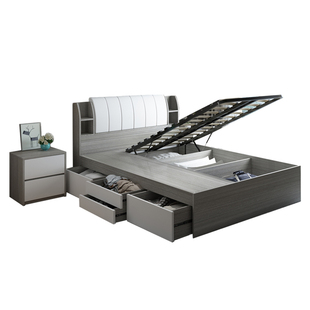 定制多功能储物床现代简约大空间高箱收纳床单双人环保气压床实木