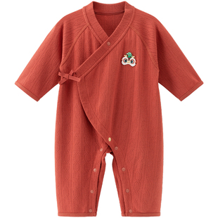 新生儿衣服夏季薄款婴幼儿纯棉连体衣红色喜庆满月和尚服宝宝哈衣