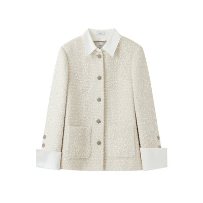 ICE DUST x LOOKNOW2025冬季新款假两件衬衫领小香外套毛呢气质