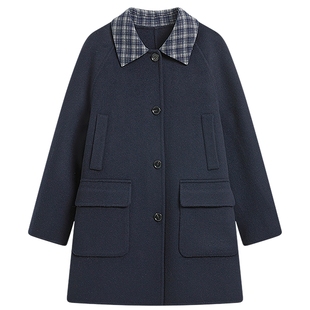 [时光毛呢]KBNE宽松格纹MIU系呢大衣2025冬季新款高级感羊毛大衣