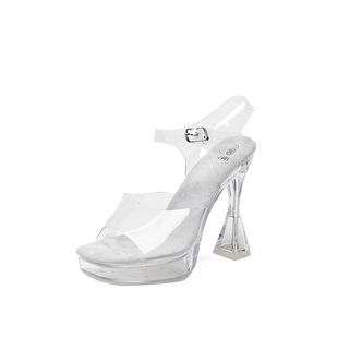 钢管舞高跟鞋夏季新款气质透明水晶粗跟防水台模特走秀防滑凉鞋女