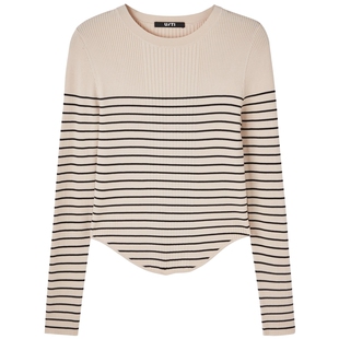 U/TI条纹修身莱赛尔毛衫女装不规则针织衫打底衫尤缇2025春季新款