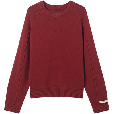 【全羊毛】红色毛衣女针织衫卫衣kbne秋冬新款打底上衣修身外衣