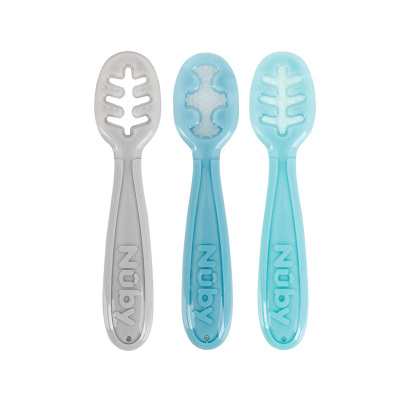 Nuby努比婴儿辅食勺硅胶沾勺宝宝训练自主进食勺宝宝训练勺餐具