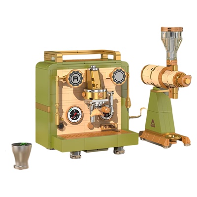 迪库中国积木复古咖啡机磨豆机