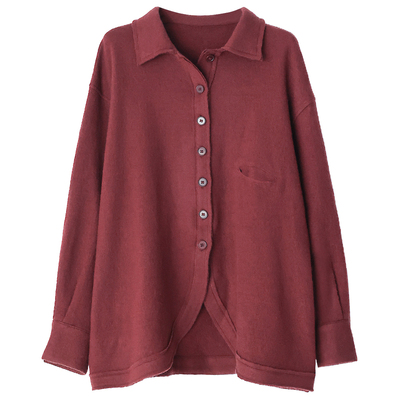 强缩羊毛保暖翻领单排扣衬衫女