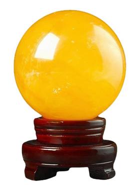 天然黄水晶球摆件客厅装饰品