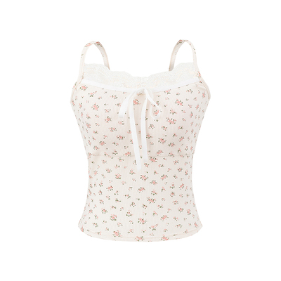 纯欲蝴蝶结系带蕾丝拼接吊带背心