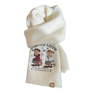 VIVIWELL韩版ins秋冬季新款刺绣围巾学院风日常百搭小熊针织围脖