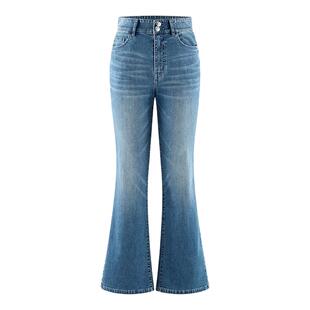 A21女装宽松显瘦薄款喇叭裤夏新款简约牛仔长裤微弹高腰微喇裤