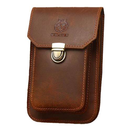 头层牛皮男士手机腰包真皮工地干活硬皮穿皮带挂腰烟盒包竖款皮套