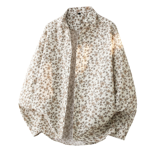 碎花衬衫男长袖春秋季潮牌痞帅衬衣外套男款休闲薄款纯棉花纹寸衫