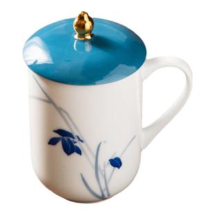 红官窑白瓷带盖马克杯泡茶杯会议杯办公室茶杯大容量醴陵瓷器陶瓷