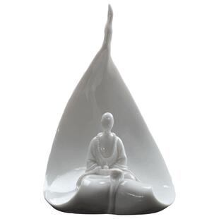 东方泥土《一叶一菩提》德化白瓷雕塑艺术 陶瓷中式禅意桌面摆件