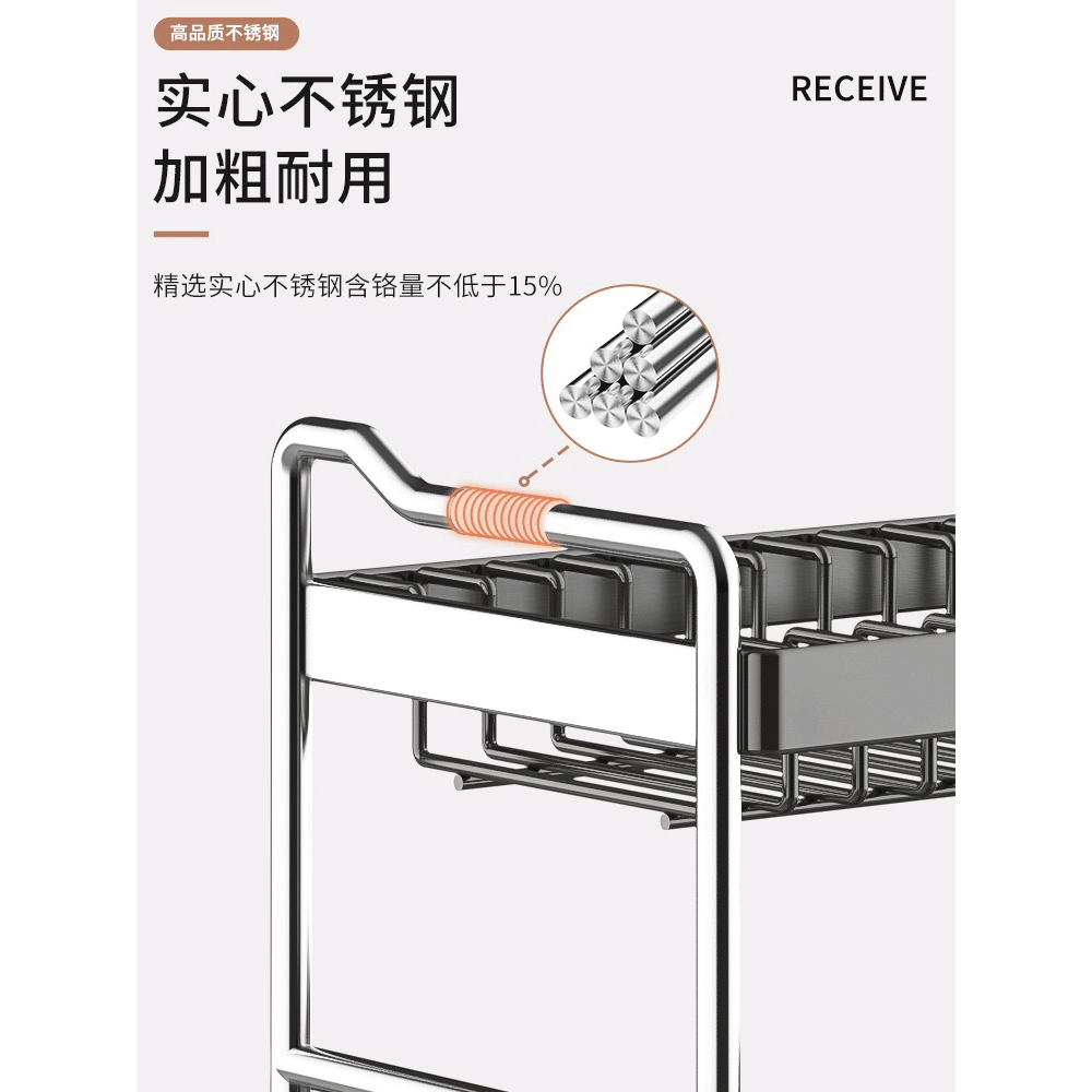 不锈钢厨房置物架碗碟收纳架多功能放碗架碗筷收纳盒柜碗盘沥水架