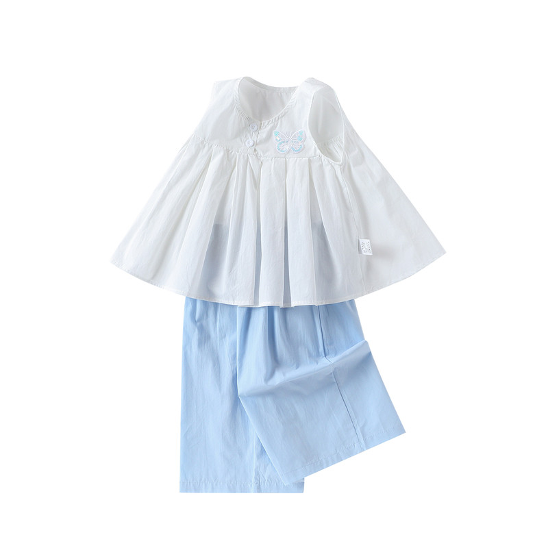 女童无袖套装夏季新款衣服小儿童纯棉两件套宝宝休闲上衣九分裤潮