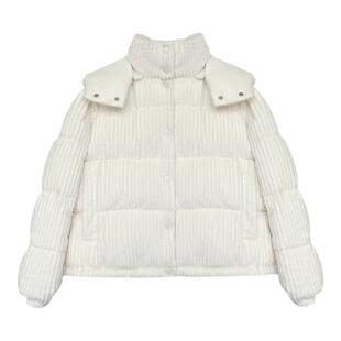 3ts高级感灯芯绒90白鸭绒外套冬季短款连帽宽松羽绒服女