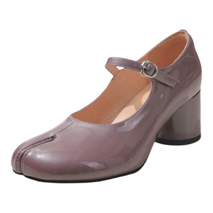 6cm法式粗跟时尚黑色高跟鞋女2026新款分趾鞋猪蹄鞋玛丽珍小皮鞋