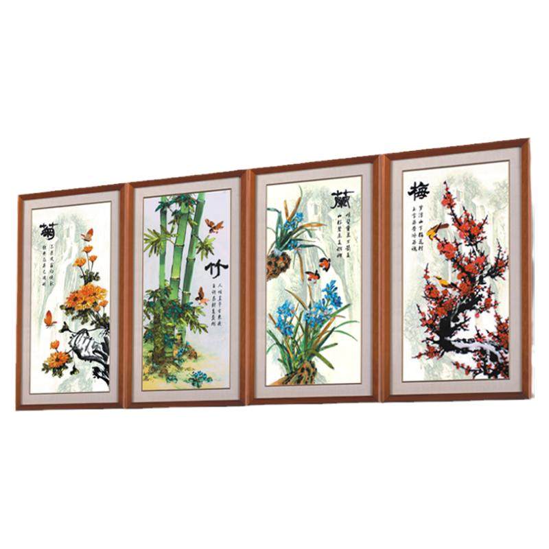 四联画手工客厅丝带绣