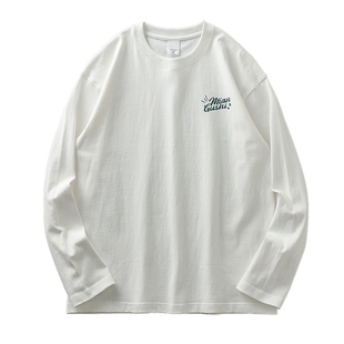 美式400G重磅T恤长袖男秋季复古战斗机印花卫衣加厚纯棉打底衫潮