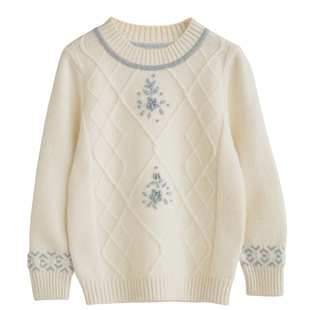 洪叶云台100%儿童山羊绒毛衣女童保暖打底衫白色手工绣花清新洋气