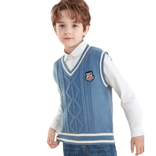 男童马甲秋冬新款儿童针织坎肩中大童背心学院风男孩毛衣马夹冬装