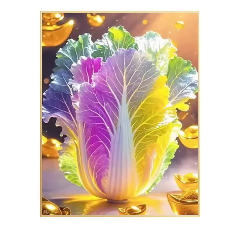 百财纳福2026年新中式钻石画方钻满钻招财白菜手工贴钻十字绣餐厅