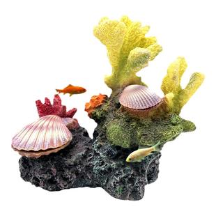 造景鱼缸珊瑚礁石贝壳摆件创意增氧吐泡泡水族箱树脂仿真珊瑚装饰