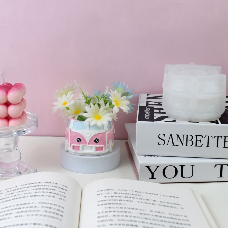 创意巴士小汽车花盆硅胶模具多肉花盆石膏水泥模具绿植盆栽滴胶模