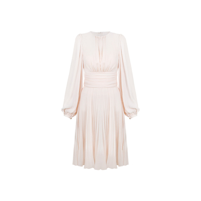 温柔浪漫压褶收腰中长款连衣裙