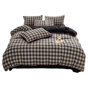 无印良品A类牛奶绒贝壳边冬季四件套 珊瑚绒床单格子被套男生床品