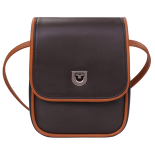 聚变手工皮具高端定制深棕色牛皮真皮竖款女士时尚单肩斜挎迷你包