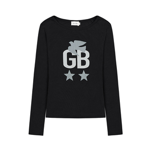 GOODBAI 星星白鸽GB印花正肩收腰长袖T恤