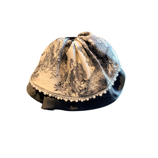 新中式水墨印花缎面珍珠马尾抓夹女后脑勺发夹高级感半扎发头饰