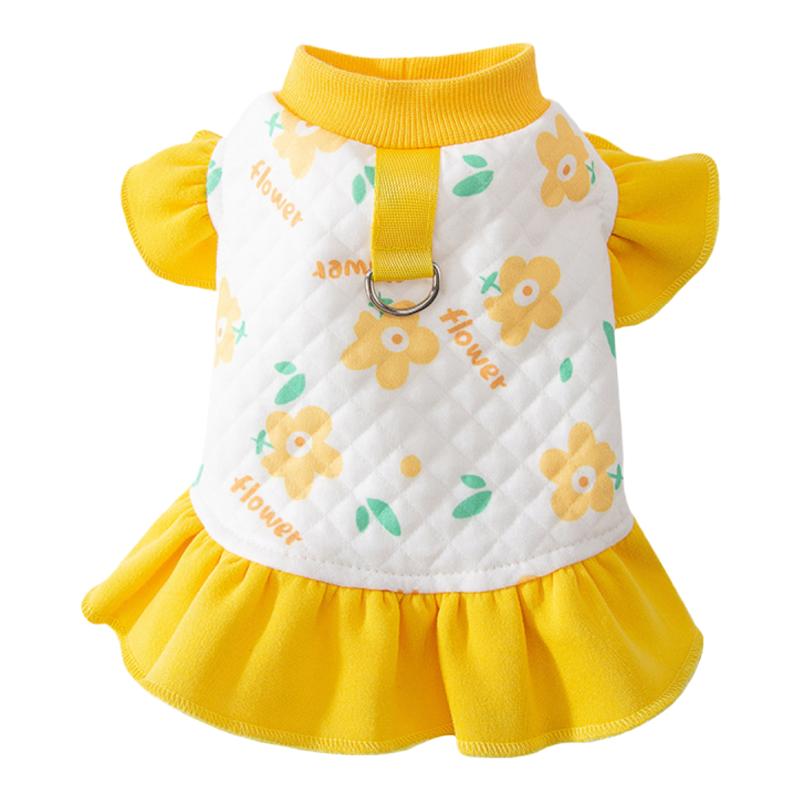 小狗狗衣服可爱满印小型犬猫咪裙子秋冬保暖泰迪比熊可牵引连衣裙
