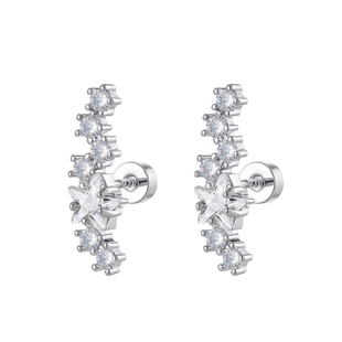 钛合金一束流星耳钉女养耳洞边缘耳骨钉爆闪锆石耳环钛钢秋冬耳饰