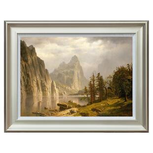 风色默塞德河美式风景山峰落基山脉油画欧式客厅玄关书房装饰画