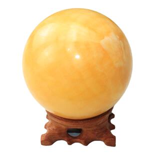 如鸿天然玉石球圆形水晶石头黄色米黄玉家居风水桌面摆件开业礼品